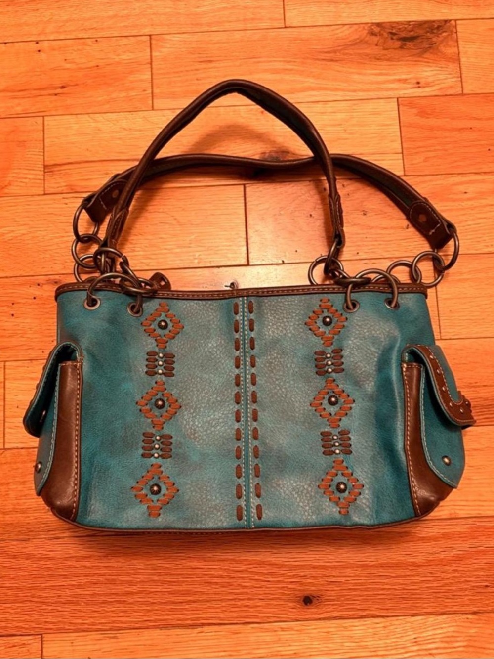 Montana West Teal Embellished Shoulder Bag